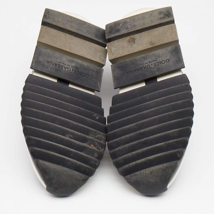 Pre Owned Dolce & Gabbana Black/White Graffiti Stretch Fabric Sorrento Slip On Sneakers Size 36