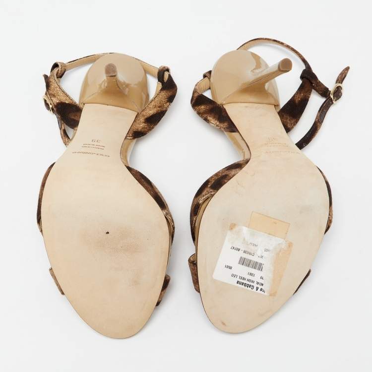 Pre Owned Dolce & Gabbana Brown Leopard Printed Canvas Ankle Strap Sandals Size 39