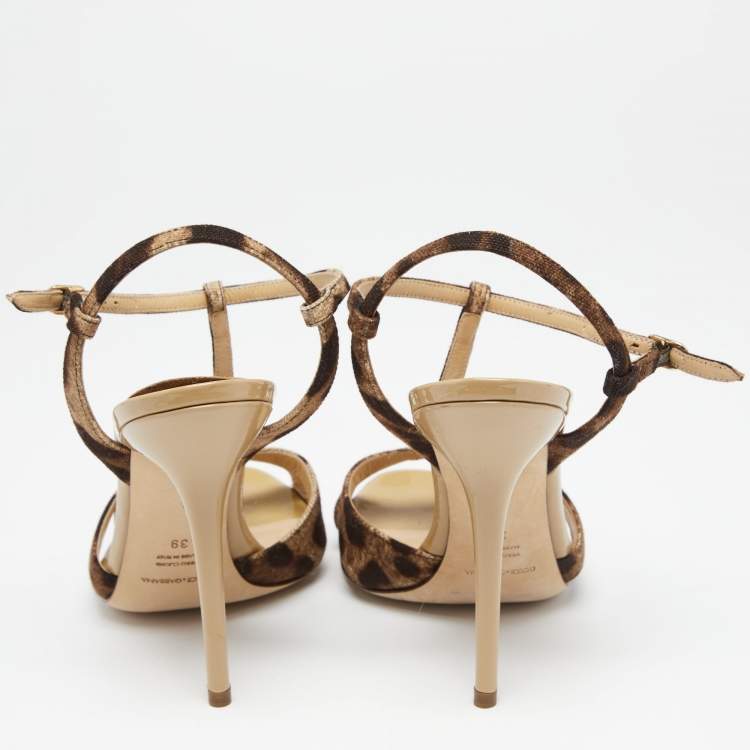 Pre Owned Dolce & Gabbana Brown Leopard Printed Canvas Ankle Strap Sandals Size 39