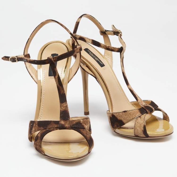 Pre Owned Dolce & Gabbana Brown Leopard Printed Canvas Ankle Strap Sandals Size 39