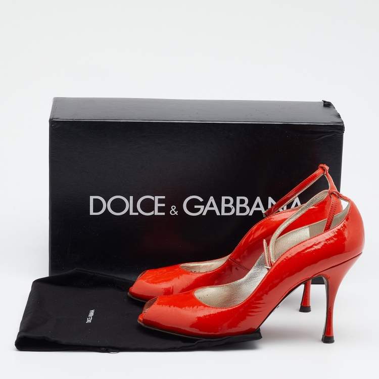 Pre Owned Dolce & Gabbana Orange Patent Leather Ankle Strap Sandals Size 36