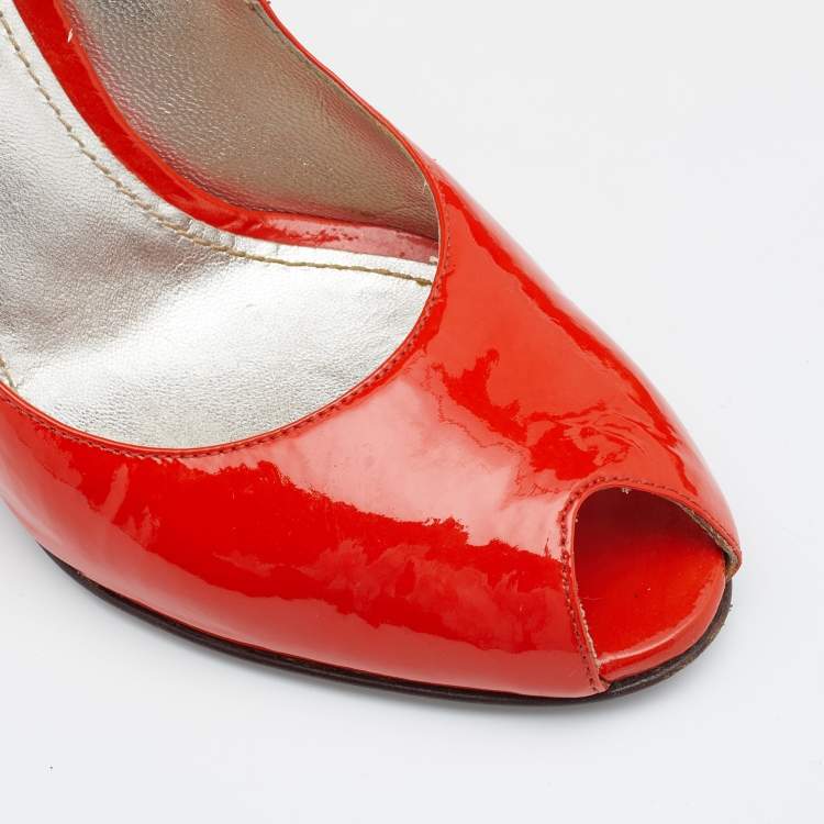 Pre Owned Dolce & Gabbana Orange Patent Leather Ankle Strap Sandals Size 36