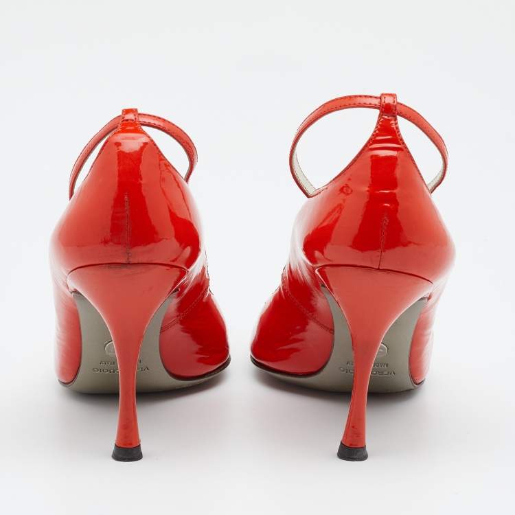 Pre Owned Dolce & Gabbana Orange Patent Leather Ankle Strap Sandals Size 36