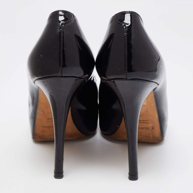 Pre Owned Dolce & Gabbana Black Patent Leather Peep Toe Pumps Size 35
