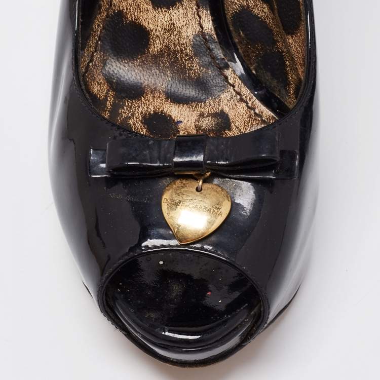 Pre Owned Dolce & Gabbana Black Patent Leather Peep Toe Pumps Size 35