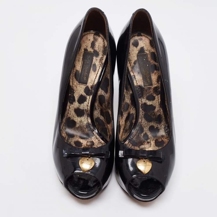 Pre Owned Dolce & Gabbana Black Patent Leather Peep Toe Pumps Size 35