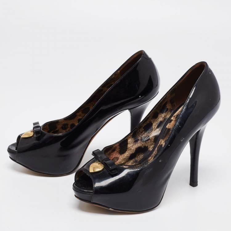 Pre Owned Dolce & Gabbana Black Patent Leather Peep Toe Pumps Size 35