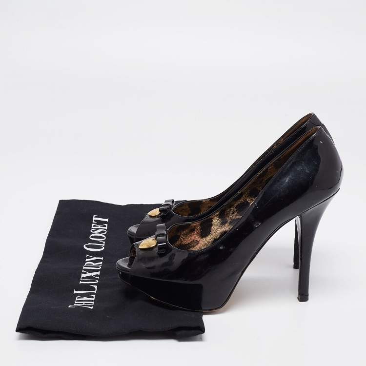 Pre Owned Dolce & Gabbana Black Patent Leather Peep Toe Pumps Size 35