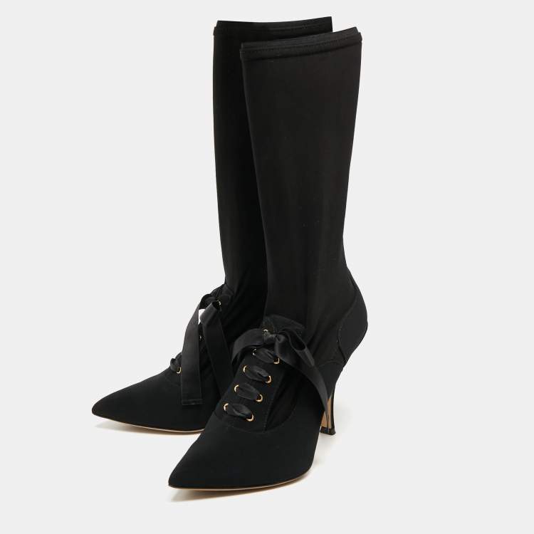 مملوكة مسبقًا Dolce & Gabbana Black Stretch Fabric Mild Calf Boots Size 37.5