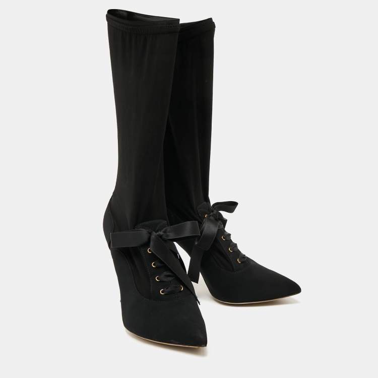 مملوكة مسبقًا Dolce & Gabbana Black Stretch Fabric Mild Calf Boots Size 37.5