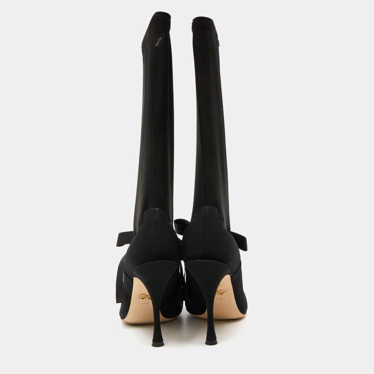 مملوكة مسبقًا Dolce & Gabbana Black Stretch Fabric Mild Calf Boots Size 37.5