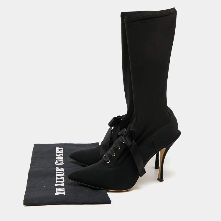 مملوكة مسبقًا Dolce & Gabbana Black Stretch Fabric Mild Calf Boots Size 37.5