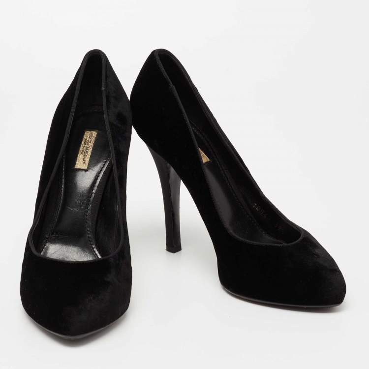 Pre Owned Dolce & Gabbana Black Velvet Pumps Size 39.5