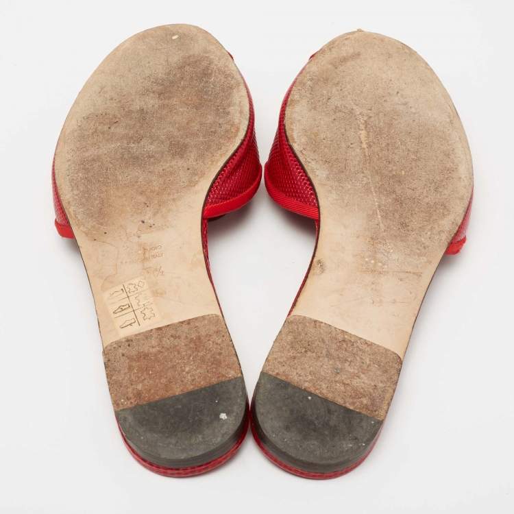 Pre Owned Dolce & Gabbana Red Lizard Embossed Leather Flat Slides Size 37.5