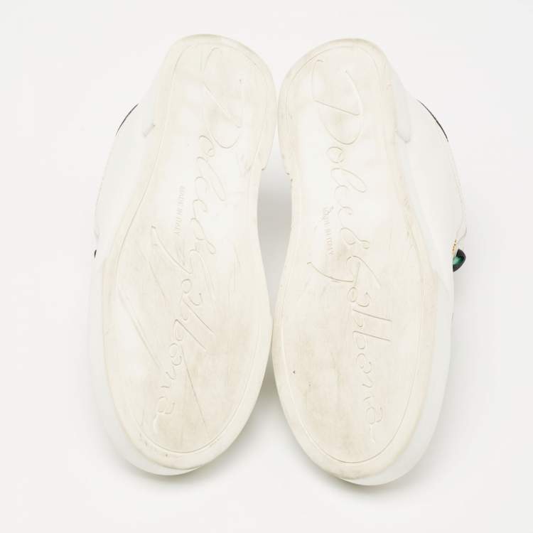 Pre Owned Dolce & Gabbana White Leather Printed Lace Low Top Sneakers Size 39