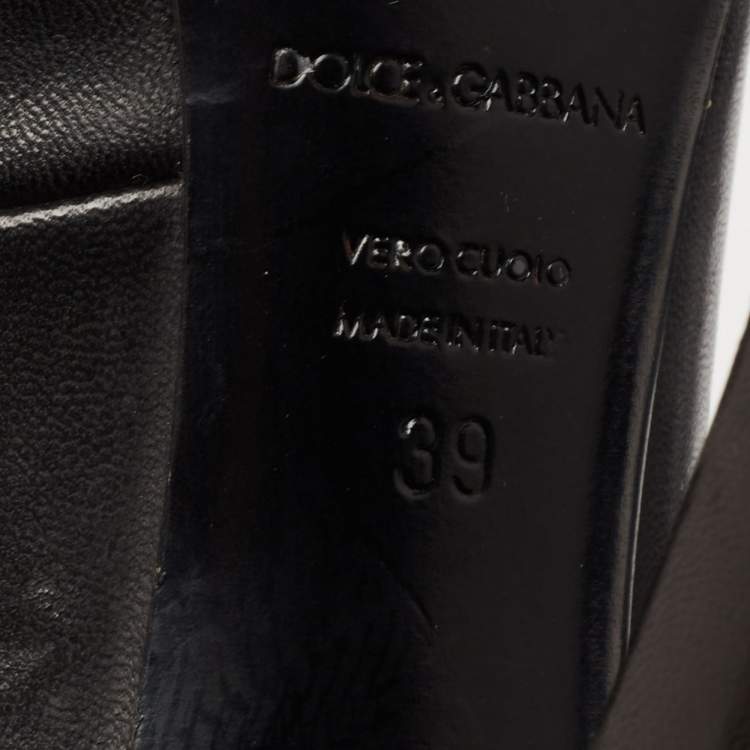 Pre Owned Dolce & Gabbana Black Leather and Lace Mid Calf Boots Size 39