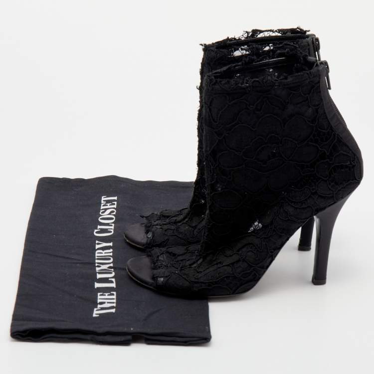 Pre Owned Dolce & Gabbana Black Lace Peep Toe Booties Size 36