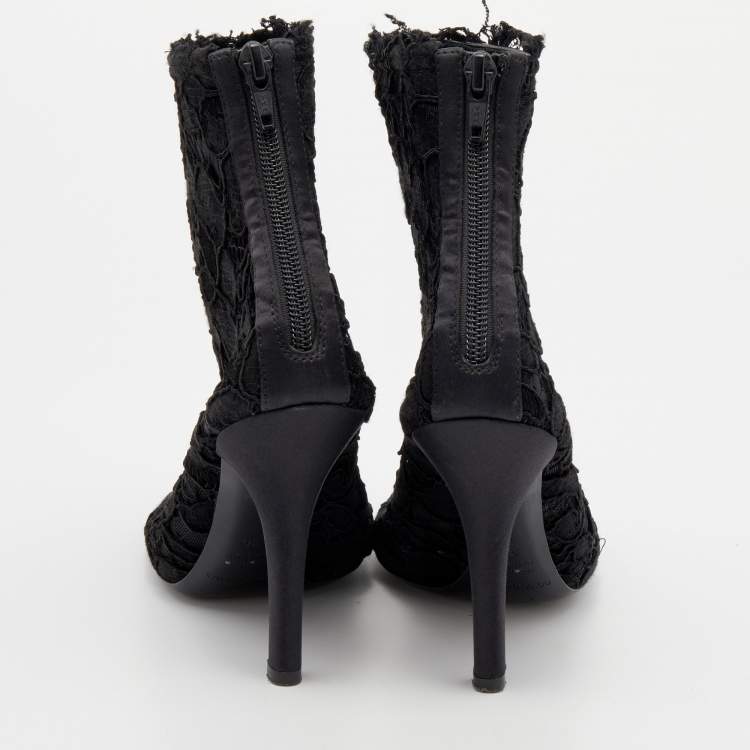 Pre Owned Dolce & Gabbana Black Lace Peep Toe Booties Size 36