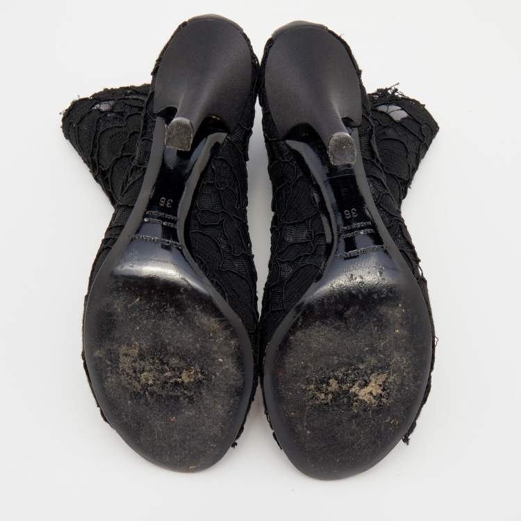 Pre Owned Dolce & Gabbana Black Lace Peep Toe Booties Size 36