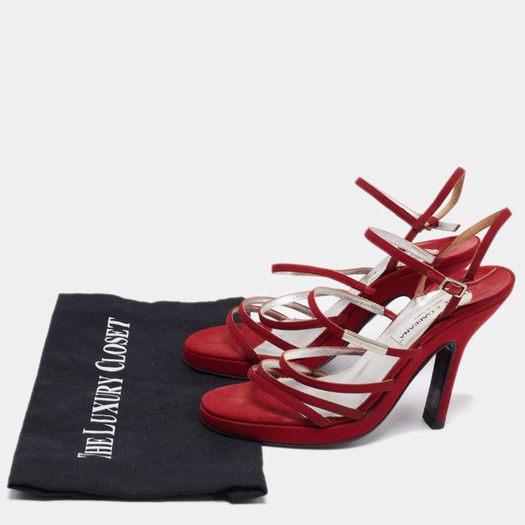 Pre Owned Dolce & Gabbana Red Fabric Strappy Sandals Size 38