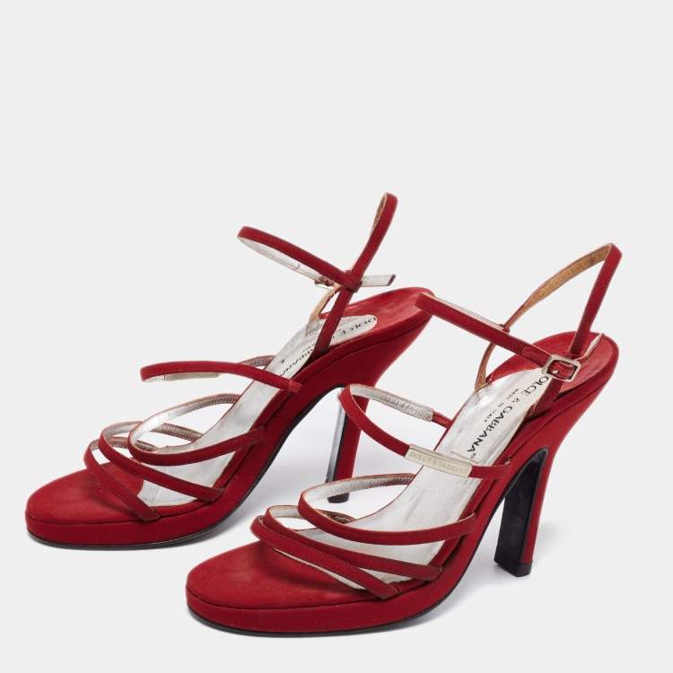 Pre Owned Dolce & Gabbana Red Fabric Strappy Sandals Size 38