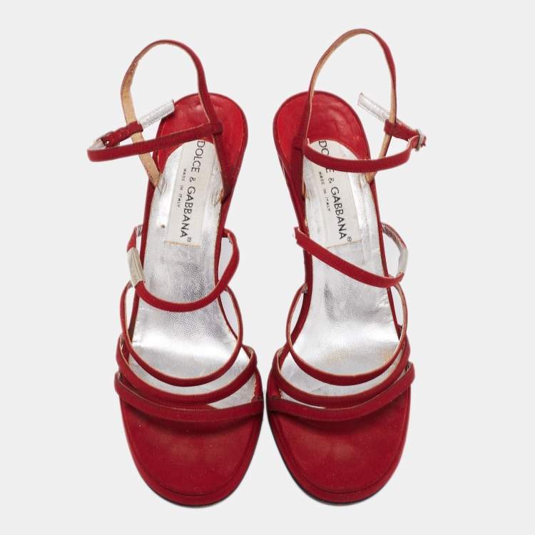 Pre Owned Dolce & Gabbana Red Fabric Strappy Sandals Size 38