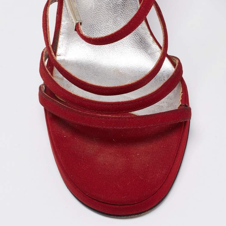 Pre Owned Dolce & Gabbana Red Fabric Strappy Sandals Size 38