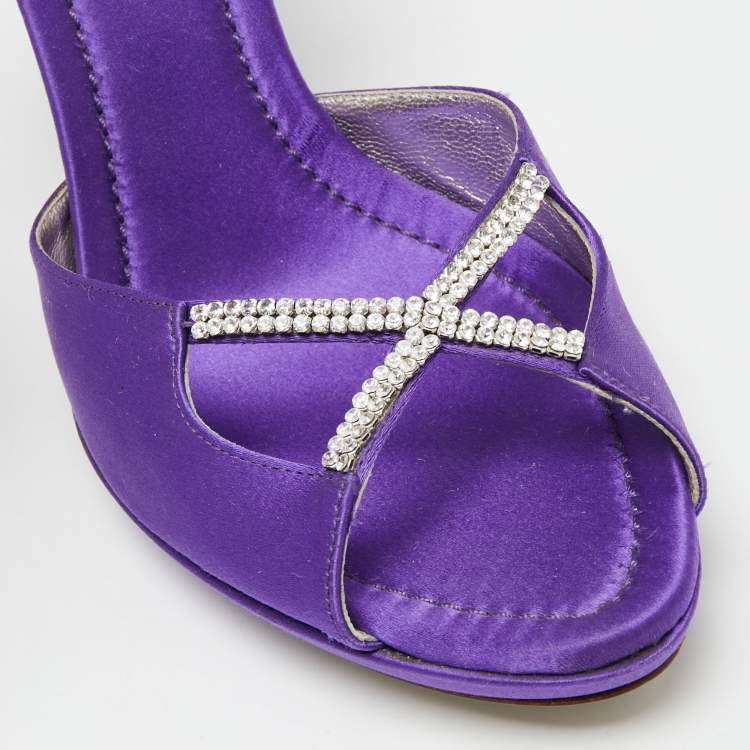 Pre Owned Dolce & Gabbana Purple Satin Crystal Embellished Ankle Strap Platform Sandals Size 41