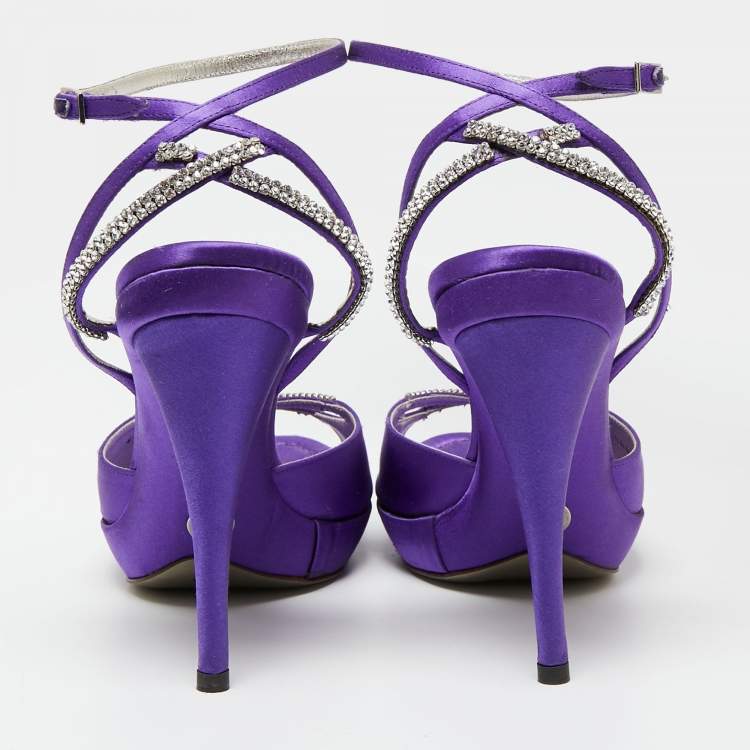 Pre Owned Dolce & Gabbana Purple Satin Crystal Embellished Ankle Strap Platform Sandals Size 41