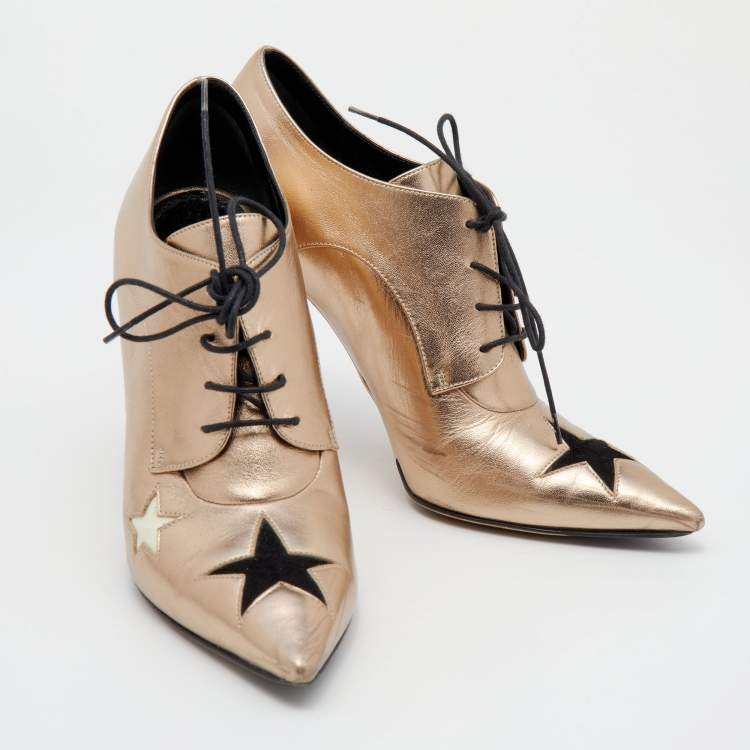 Pre Owned Dolce & Gabbana Metallic Gold Leather Star Pointed Toe Booties Size 40