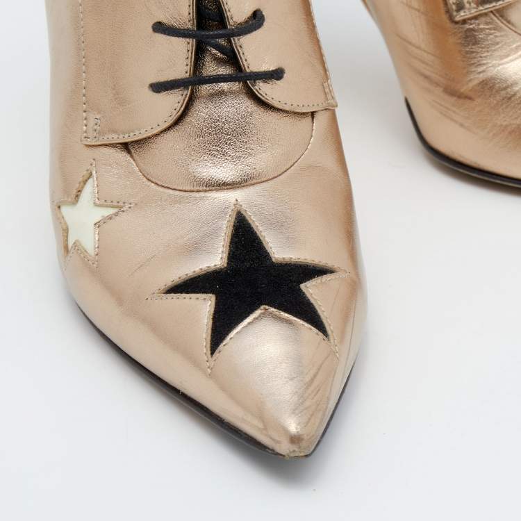 Pre Owned Dolce & Gabbana Metallic Gold Leather Star Pointed Toe Booties Size 40