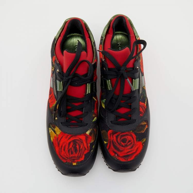 Pre Owned Dolce & Gabbana Multicolor Rose Print Canvas And Leather Low Top Sneakers Size 38