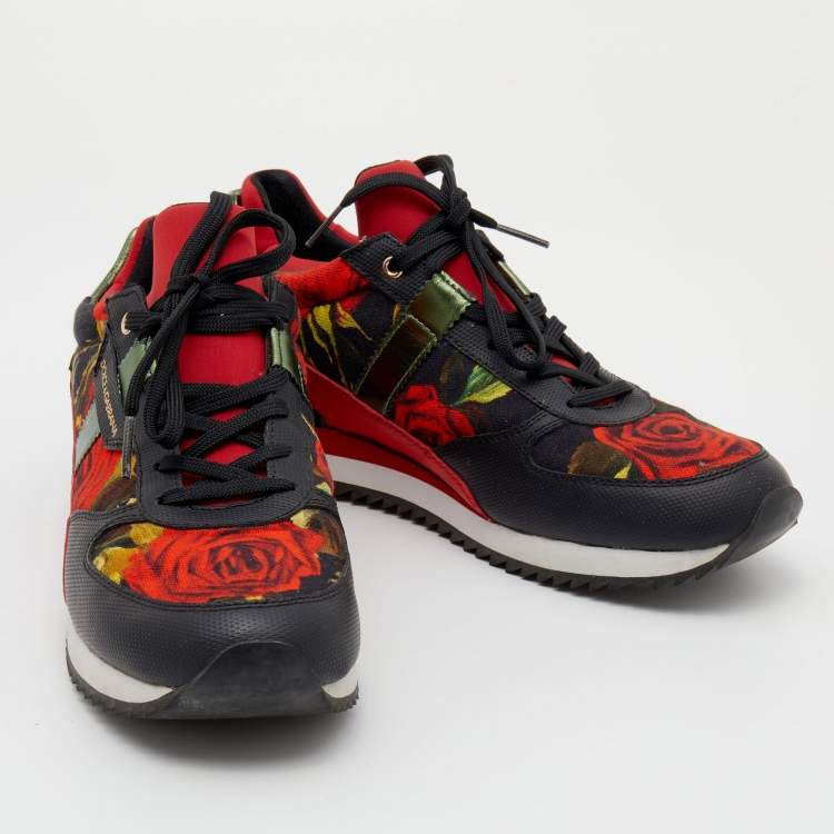 Pre Owned Dolce & Gabbana Multicolor Rose Print Canvas And Leather Low Top Sneakers Size 38