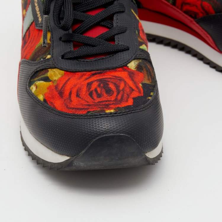 Pre Owned Dolce & Gabbana Multicolor Rose Print Canvas And Leather Low Top Sneakers Size 38