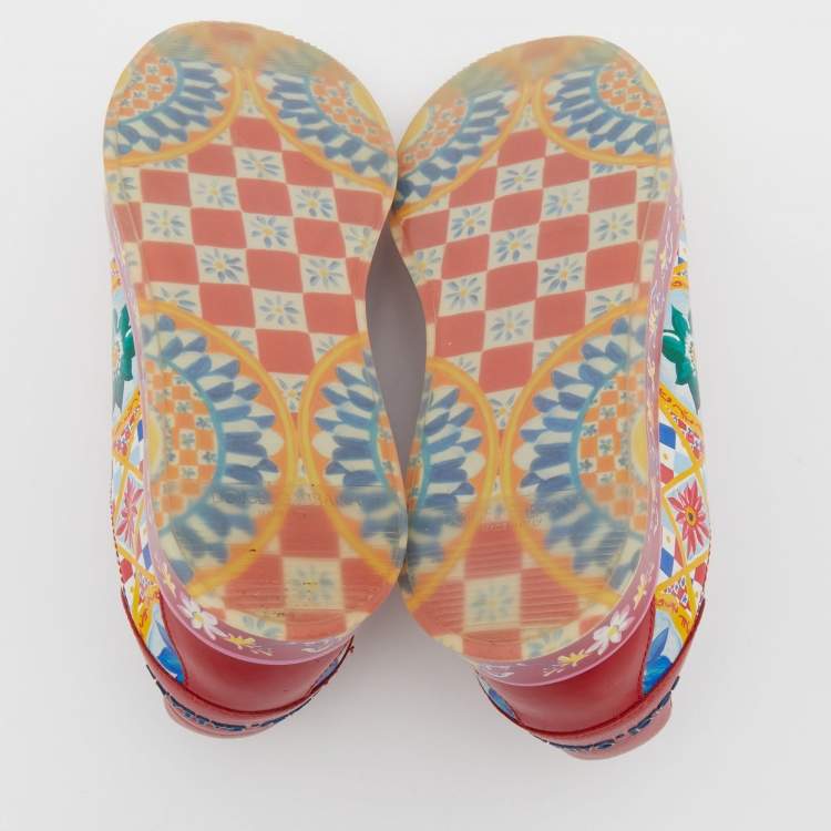 Pre Owned Dolce & Gabbana Multicolor Majolica Print Leather Low Top Sneakers Size 36