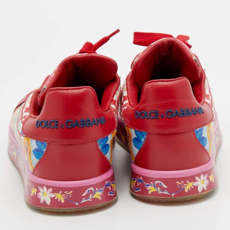 Pre Owned Dolce & Gabbana Multicolor Majolica Print Leather Low Top Sneakers Size 36