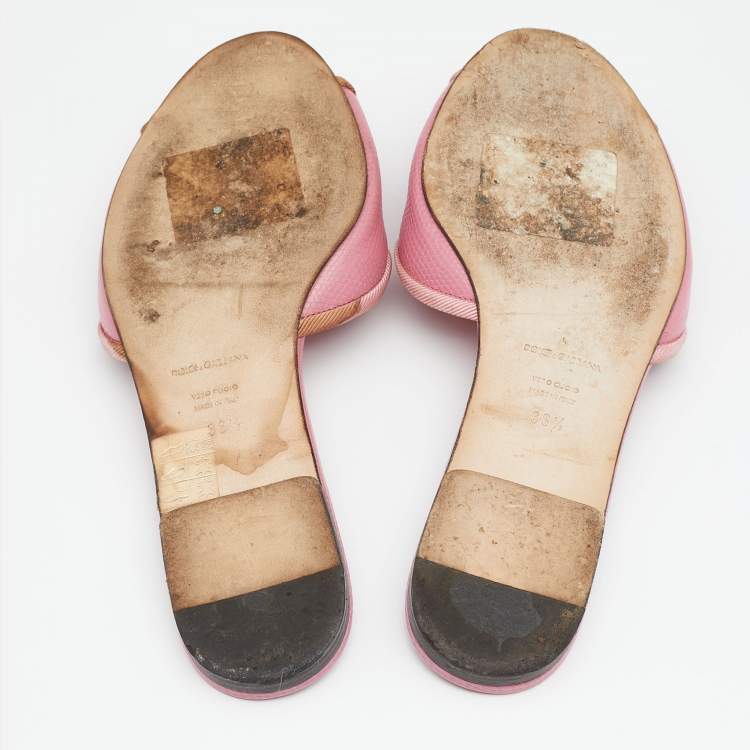 Pre Owned Dolce & Gabbana Pink Lizard Embossed Leather Flat Slides Size 36.5