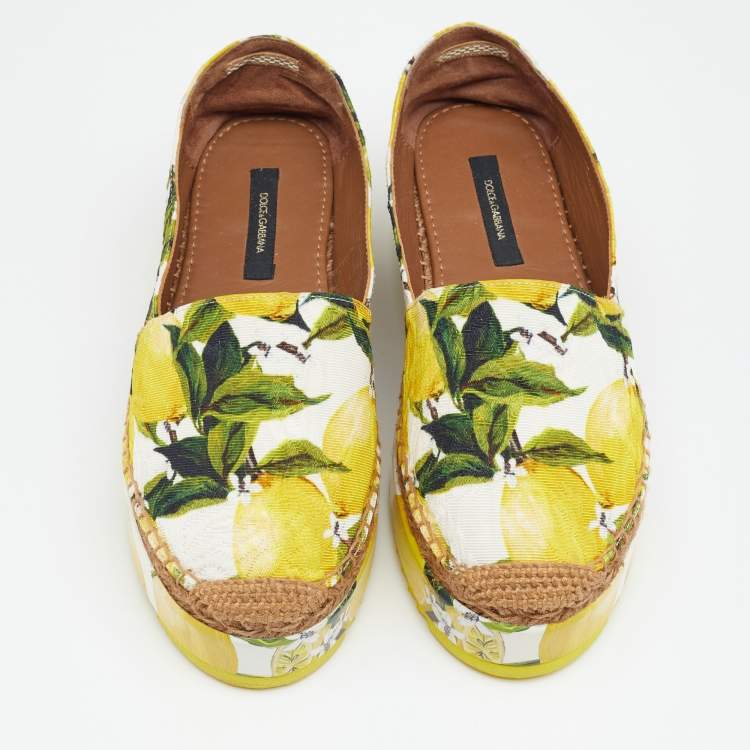 Pre Owned Dolce & Gabbana Multicolor Lemon Print Fabric Platform Espadrilles Size 37