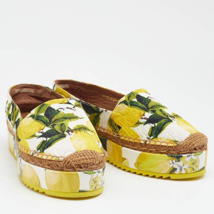 Pre Owned Dolce & Gabbana Multicolor Lemon Print Fabric Platform Espadrilles Size 37