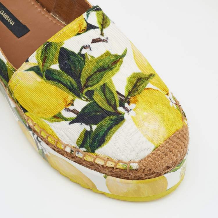 Pre Owned Dolce & Gabbana Multicolor Lemon Print Fabric Platform Espadrilles Size 37