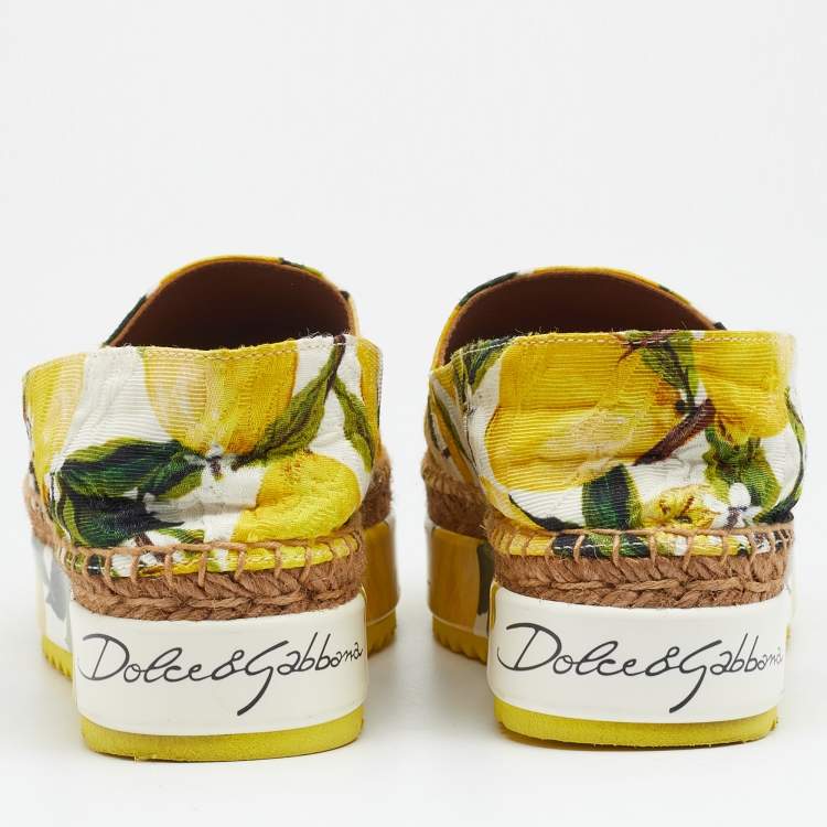 Pre Owned Dolce & Gabbana Multicolor Lemon Print Fabric Platform Espadrilles Size 37