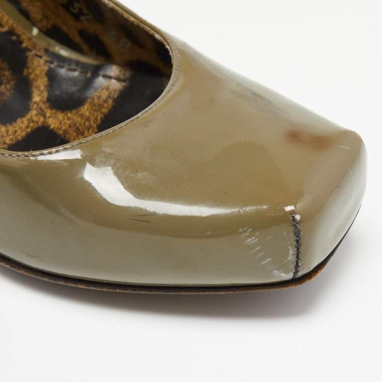 Pre Owned Dolce & Gabbana Olive Green Patent Leather Wedge  Pumps Size 38