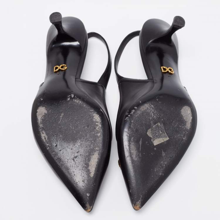 Pre Owned Dolce & Gabbana Black Leather DG Amore Slingback Pumps Size 41