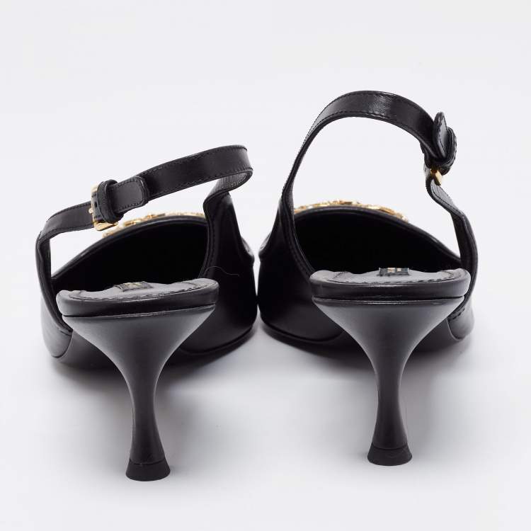 Pre Owned Dolce & Gabbana Black Leather DG Amore Slingback Pumps Size 41