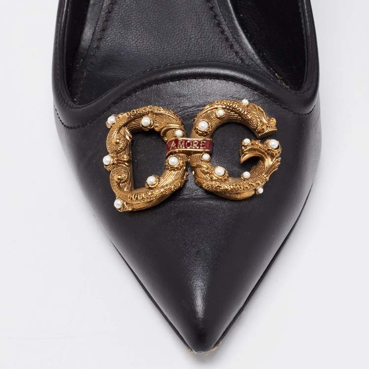 Pre Owned Dolce & Gabbana Black Leather DG Amore Slingback Pumps Size 41
