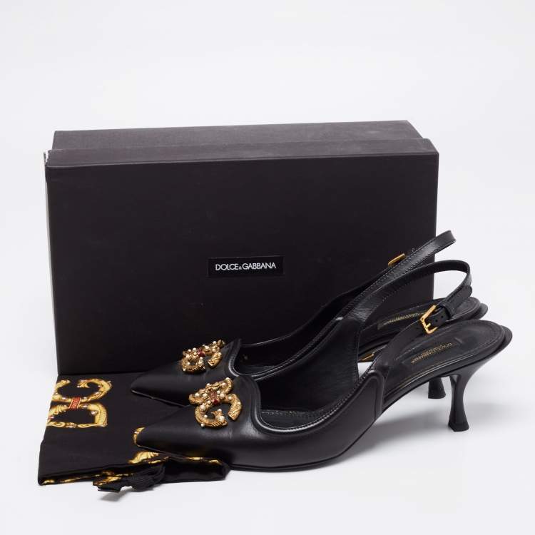 Pre Owned Dolce & Gabbana Black Leather DG Amore Slingback Pumps Size 41
