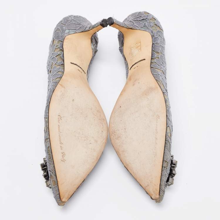 Pre Owned Dolce & Gabbana Grey Lace Bellucci Pumps Size 40.5