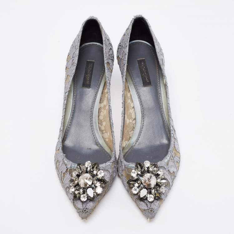 Pre Owned Dolce & Gabbana Grey Lace Bellucci Pumps Size 40.5
