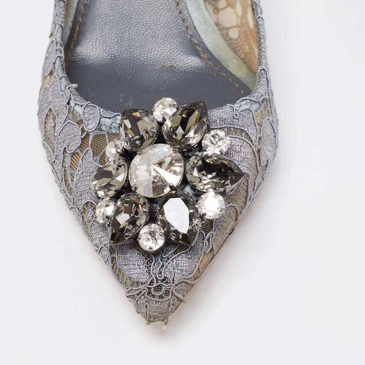 Pre Owned Dolce & Gabbana Grey Lace Bellucci Pumps Size 40.5