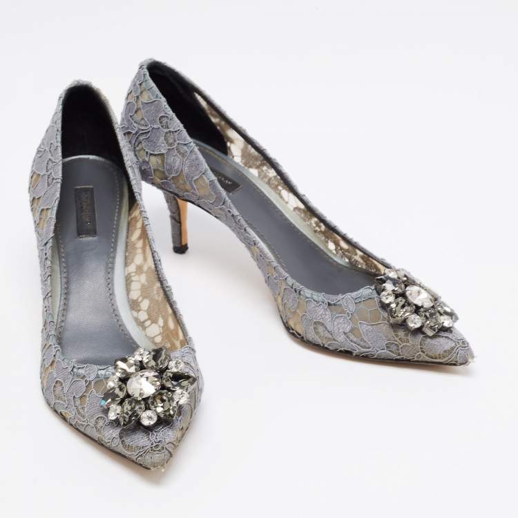 Pre Owned Dolce & Gabbana Grey Lace Bellucci Pumps Size 40.5